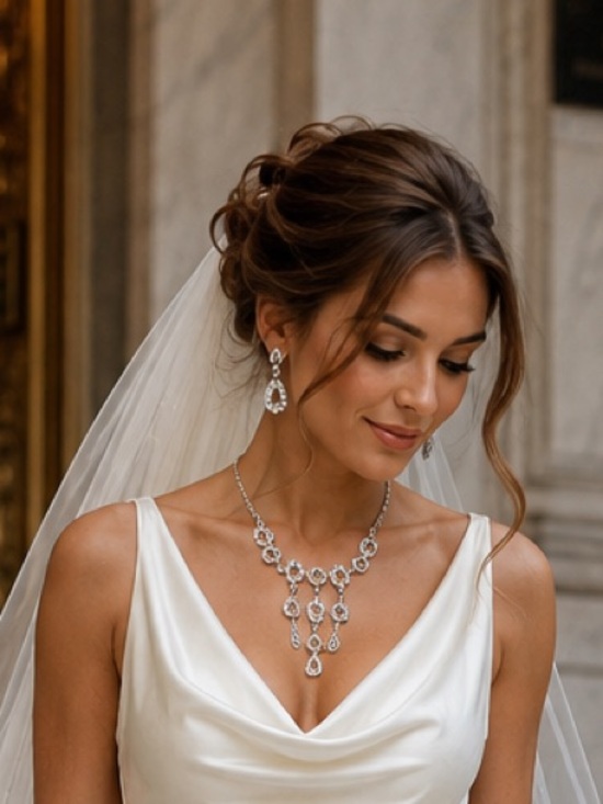 Jewelry - Silver Crystal Teardrop Necklace and Earrings Set - Silver Tone